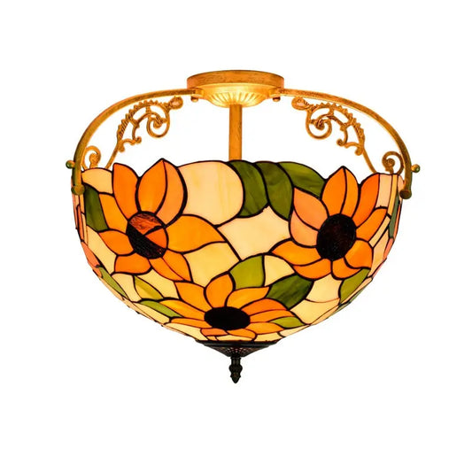16inch Vintage Stained Glass Sunflower Tiffany Ceiling Light - CTL