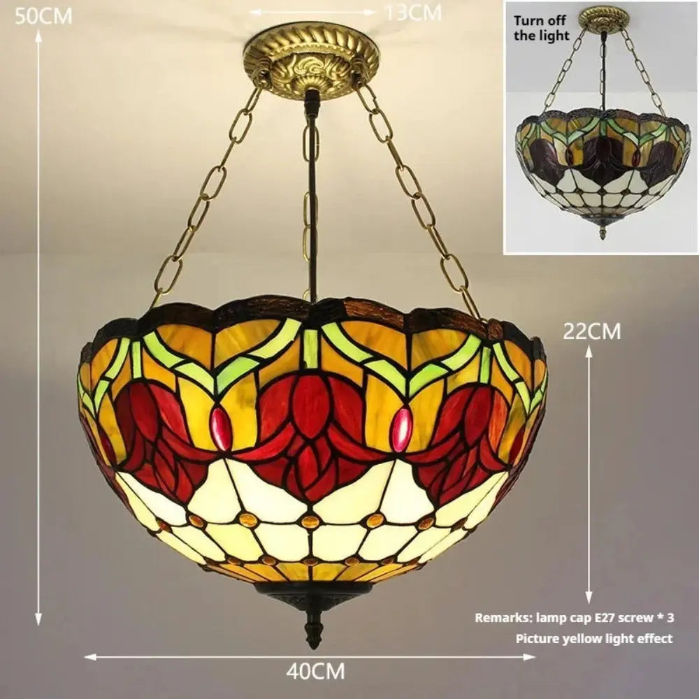 16inch 40cm Stained Glass Tulip Floral Vintage Anti-chandelier Tiffany Pendant Light - CTL