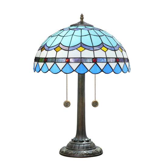 16inch Blue Tiffany Table Lamp Stained Glass Lampshade Bar Bedroom Bedside Light - CTL