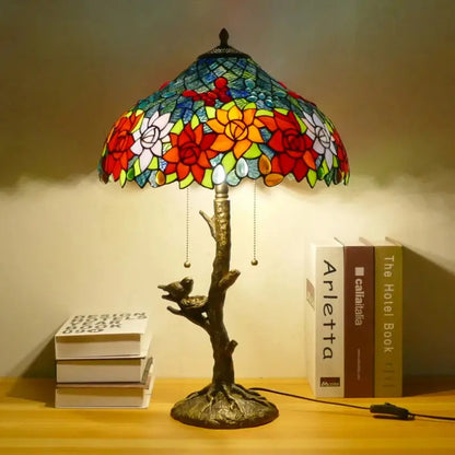 16inch Handmade Stained Glass Bird Floral Lampshade Vintage Tiffany Table Lamp - CTL