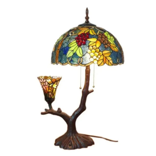 16inch Luxury Double Head Tiffany Stained Glass Grape Lampshade Vintage Desk Lamp - CTL