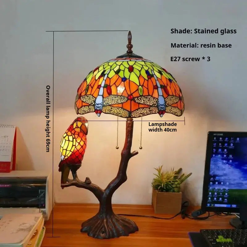 16inch Luxury Double Head Tiffany Stained Glass Grape Lampshade Vintage Desk Lamp - CTL