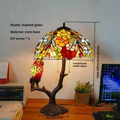 16inch Luxury Double Head Tiffany Stained Glass Grape Lampshade Vintage Desk Lamp - CTL