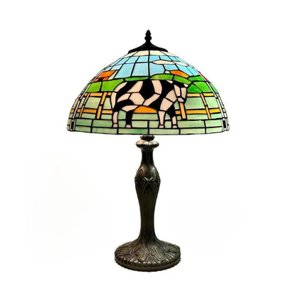 16inch Luxury Stained Glass Cattle Flowers Floral Lampshade Tiffany Vintage Table Lamp - CTL