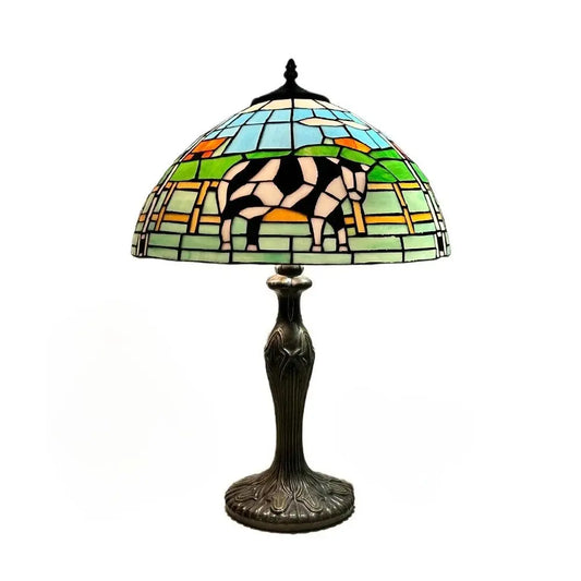 16inch Luxury Stained Glass Cattle Flowers Floral Lampshade Tiffany Vintage Table Lamp - CTL