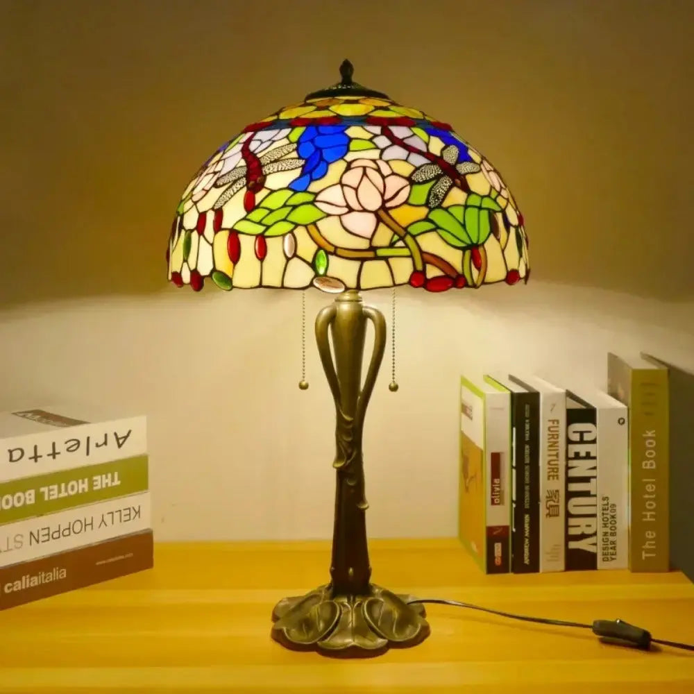 16inch Retro Stained Glass Pastoral Lampshade Vintage Tiffany Table Lights - CTL