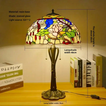 16inch Retro Stained Glass Pastoral Lampshade Vintage Tiffany Table Lights - CTL