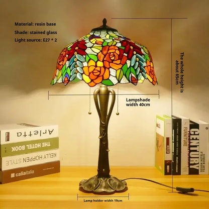 16inch Retro Stained Glass Pastoral Lampshade Vintage Tiffany Table Lights - CTL