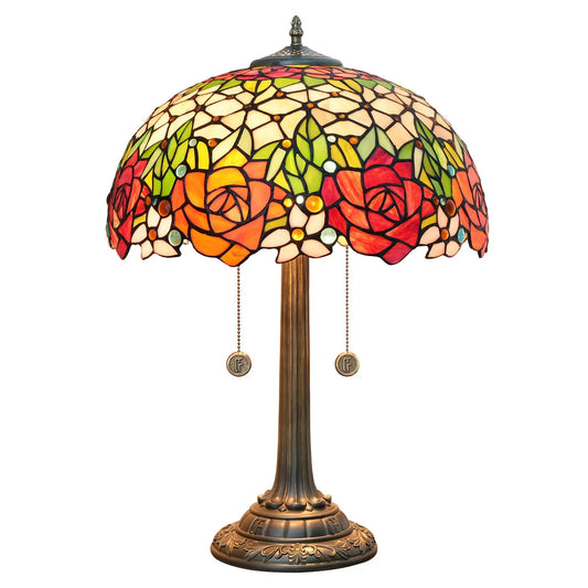 16inch Stained Glass Beautiful Rose Lampshade Bar Bedroom Bedside Light Tiffany Table Lamp - CTL
