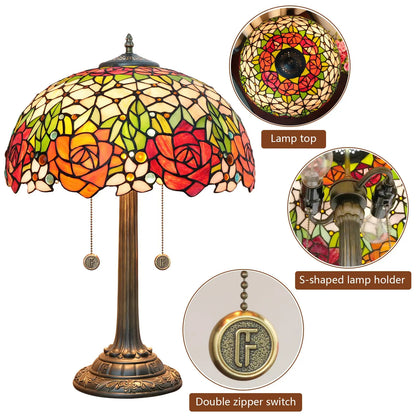 16inch Stained Glass Beautiful Rose Lampshade Bar Bedroom Bedside Light Tiffany Table Lamp - CTL