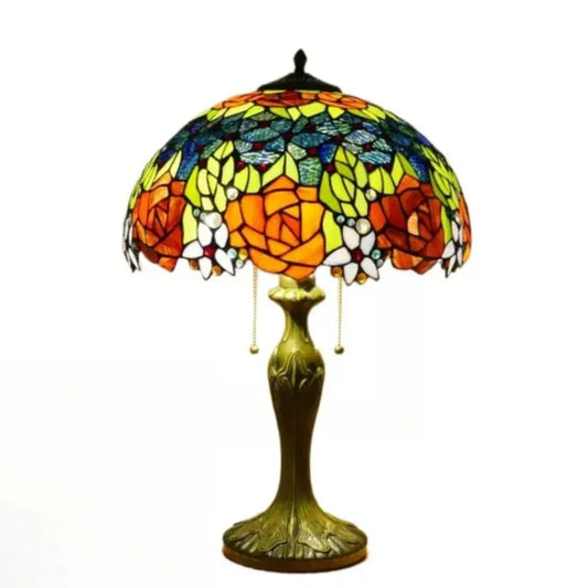 16inch Stained Glass Bicolor Rose Floral Lampshade Vintage Tiffany Table Lamp - CTL