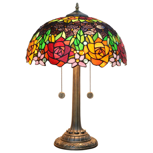 16inch Stained Glass Black-backed Roses Lampshade Vintage Tall Tiffany Table Lamps - CTL