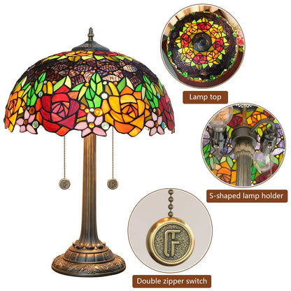 16inch Stained Glass Black-backed Roses Lampshade Vintage Tall Tiffany Table Lamps - CTL