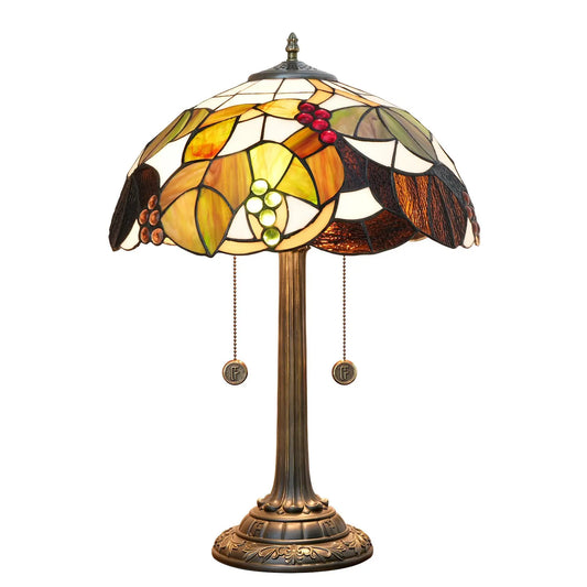 16inch Stained Glass Brown Grapes Lampshade Bedside Light Antique Tiffany Table Lamps - CTL