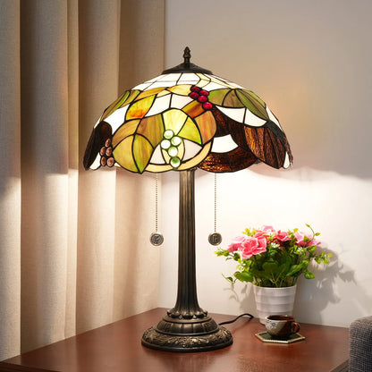 16inch Stained Glass Brown Grapes Lampshade Bedside Light Antique Tiffany Table Lamps - CTL