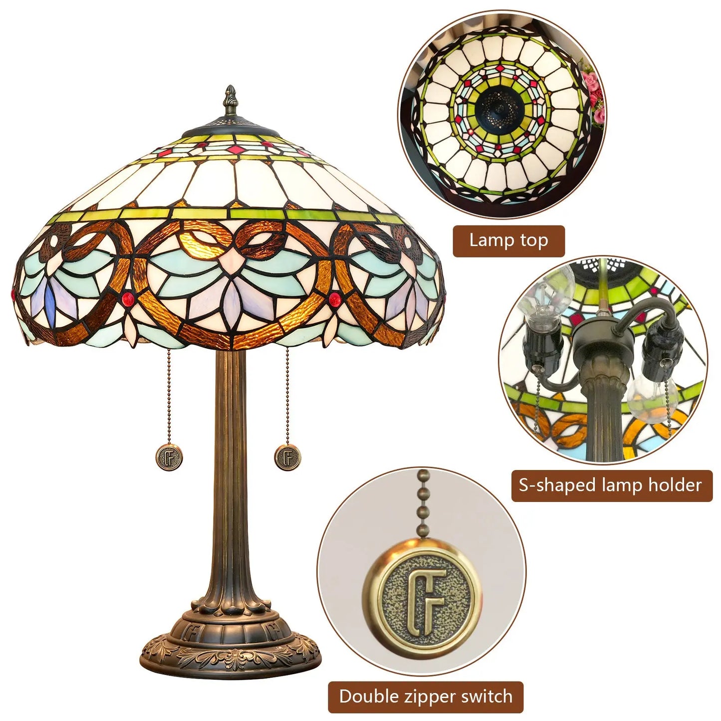 16inch Stained Glass Classical Retro Blue Heart Lampshade Bar Bedroom Bedside Light - CTL