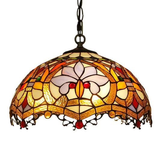 16inch Stained Glass Dragon Tail Red Star Baroque Lampshade Vintage Tiffany Pendant Light - CTL
