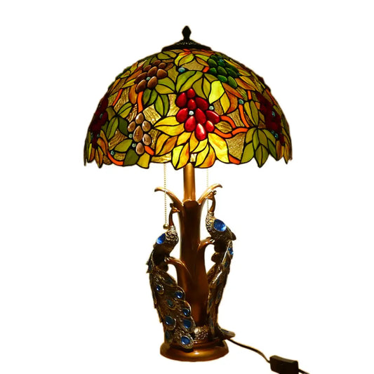 16inch Stained Glass Floral Lampshade Home Office Vintage Tiffany Table Lamp - CTL