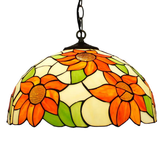 16inch Stained Glass Floral Lampshade Vintage Sunflower Tiffany Lamp Pendant Light - CTL