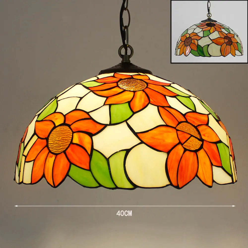 16inch Stained Glass Floral Lampshade Vintage Sunflower Tiffany Lamp Pendant Light - CTL
