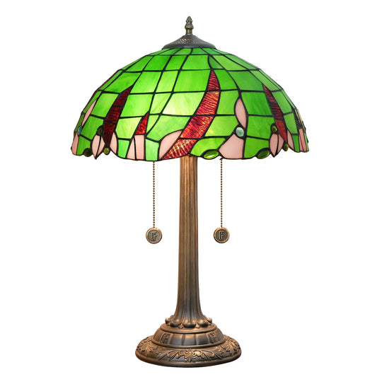 16inch Stained Glass Green Beads Lampshade Vintage Tiffany Desk Lamp - CTL