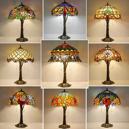 16inch Stained Glass Lampshade Large Bedside Light Vintage Tiffany Table Lamps - CTL