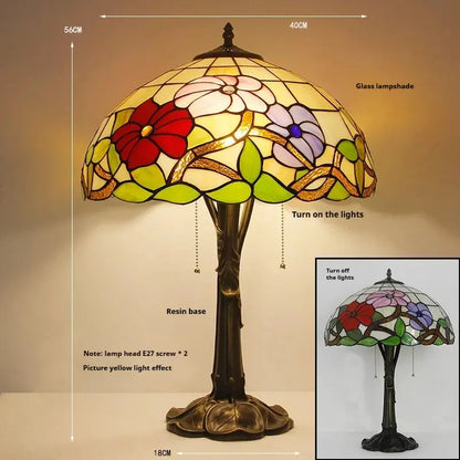 16inch Stained Glass Lampshade Large Bedside Light Vintage Tiffany Table Lamps - CTL
