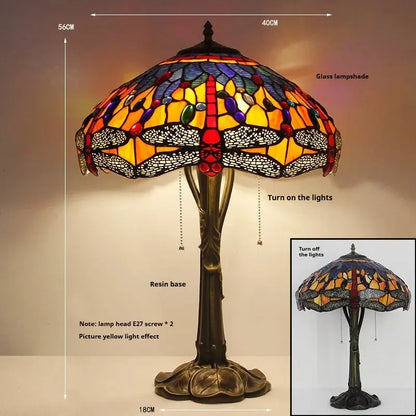 16inch Stained Glass Lampshade Large Bedside Light Vintage Tiffany Table Lamps - CTL