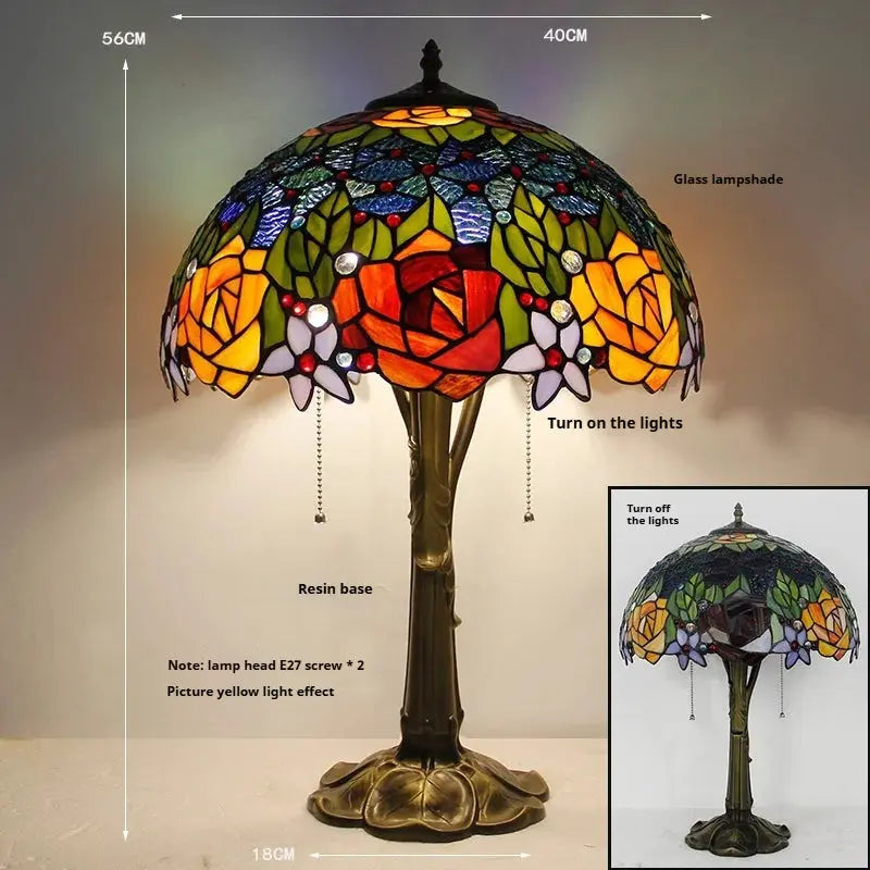 16inch Stained Glass Lampshade Large Bedside Light Vintage Tiffany Table Lamps - CTL