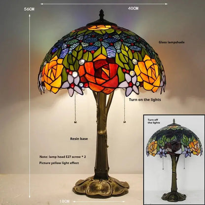 16inch Stained Glass Lampshade Large Bedside Light Vintage Tiffany Table Lamps - CTL