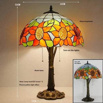 16inch Stained Glass Lampshade Large Bedside Light Vintage Tiffany Table Lamps - CTL