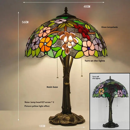 16inch Stained Glass Lampshade Large Bedside Light Vintage Tiffany Table Lamps - CTL