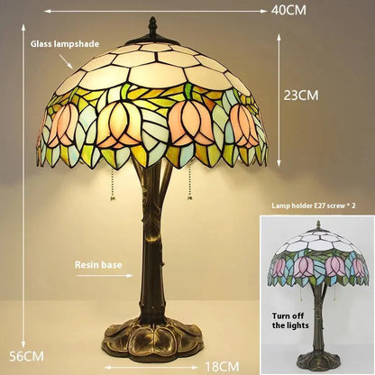 16inch Stained Glass Lampshade Large Bedside Light Vintage Tiffany Table Lamps - CTL