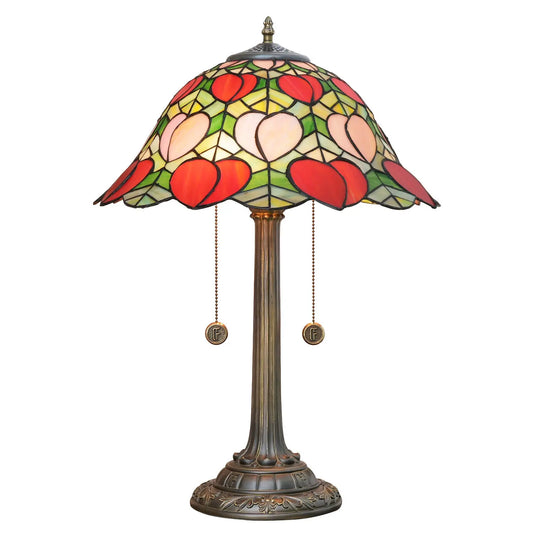 16inch Stained Glass Pink Peach Lampshade Vintage Tiffany Desk Lamp - CTL