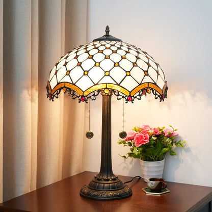 16inch Stained Glass Retro Crossed Beads Lampshade Classical Tiffany Desk Lamp - CTL