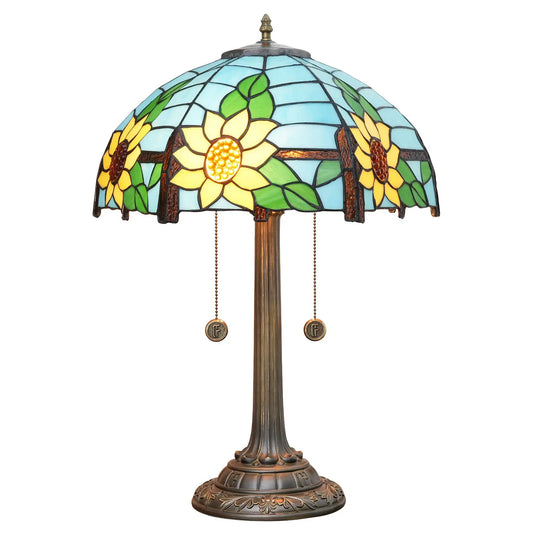 16inch Stained Glass Romantic Blue Sunflower Lampshade Bar Bedroom Bedside Light - CTL