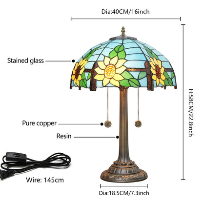 16inch Stained Glass Romantic Blue Sunflower Lampshade Bar Bedroom Bedside Light - CTL