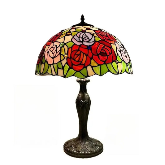 16inch Stained Glass Rose Flower Floral Lamphade Antique Tiffany Table Lamp