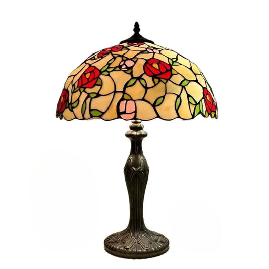 16inch Stained Glass Rose Flower Floral Lamphade Vintage Tiffany Table Lamp - CTL