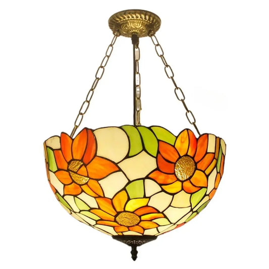 16inch Stained Glass Vintage Anti-chandelier Sunflower Tiffany Lamp Pendant Light - CTL