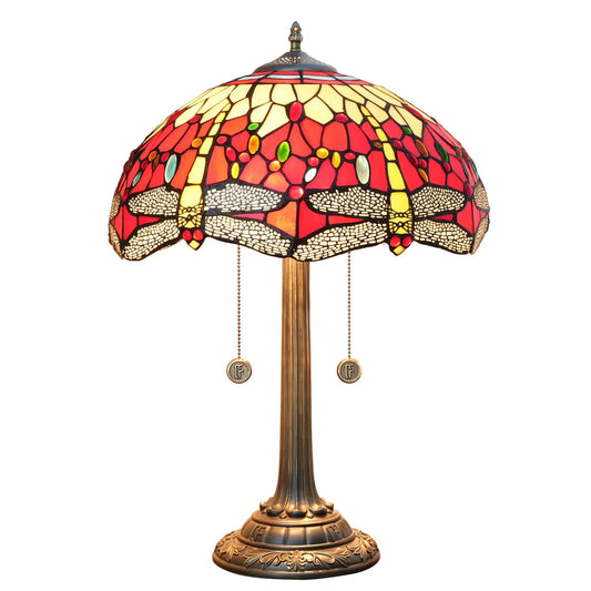 16inch Tiffany Dragonfly Stained Glass Lamp Red Lampshade Bedroom Desk Lamps - CTL