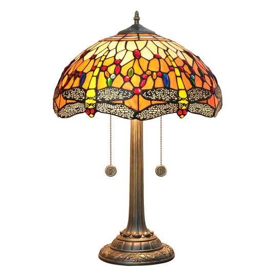 16inch Tiffany Dragonfly Table Lamp Stained Glass Orange Lampshade Bedroom Bedside Light - CTL