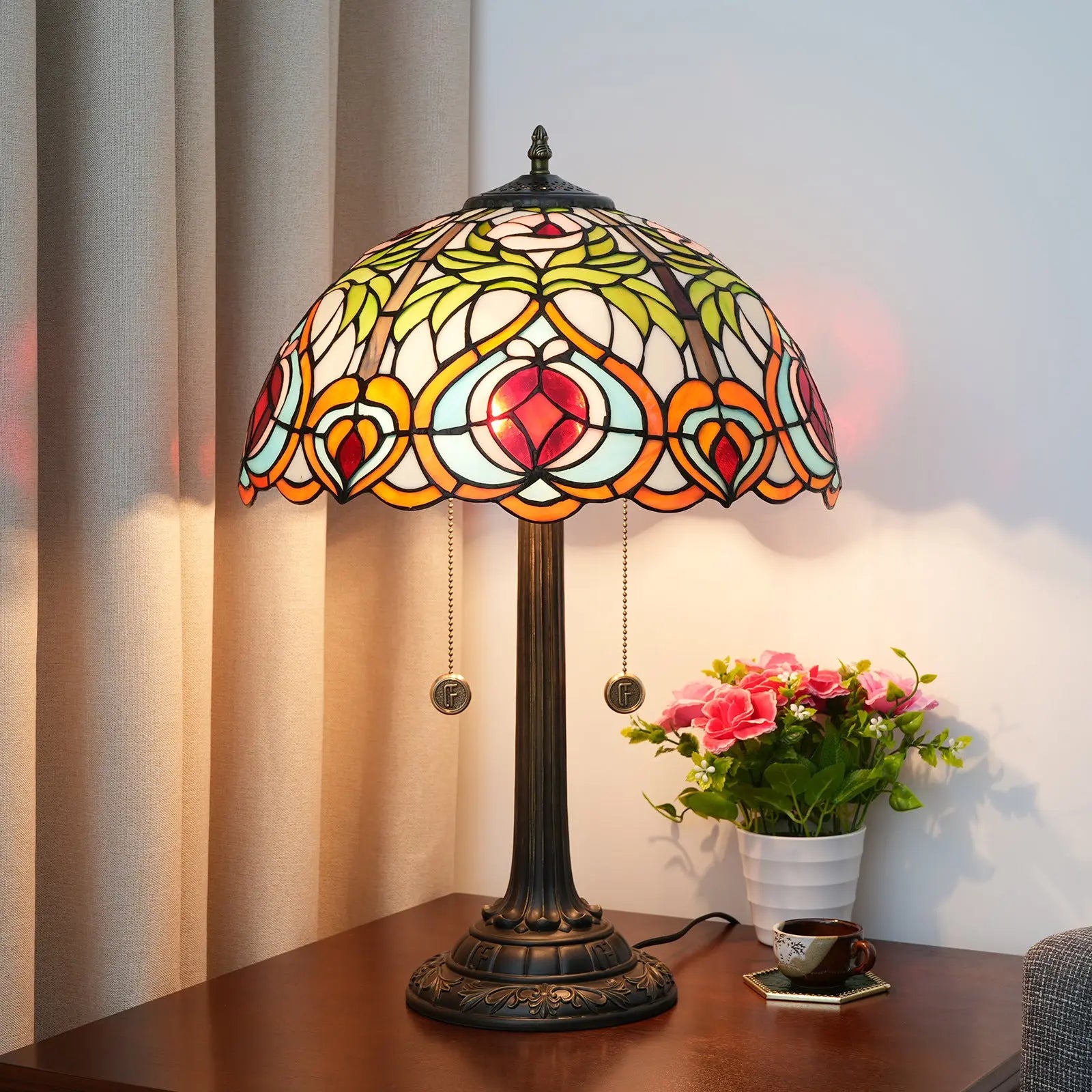 16inch Tiffany Stained Glass Garden Peach Lampshade Bar Bedroom Bedside Light - CTL