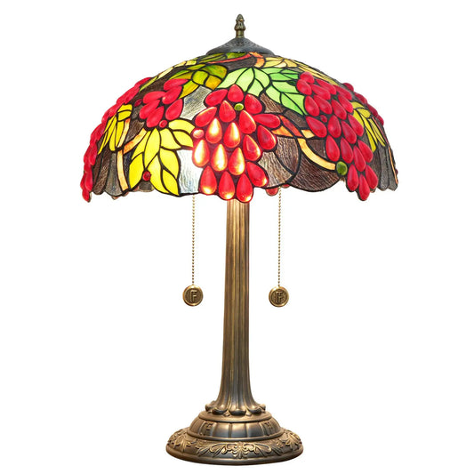 16inch Tiffany Stained Glass Harvest Grapes Lampshade Bar Vintage Table Lamp - CTL