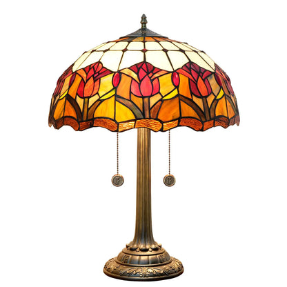 16inch Tiffany Stained Glass Red Tulip Lampshade Vintage Bar Bedroom Desk Lamp - CTL