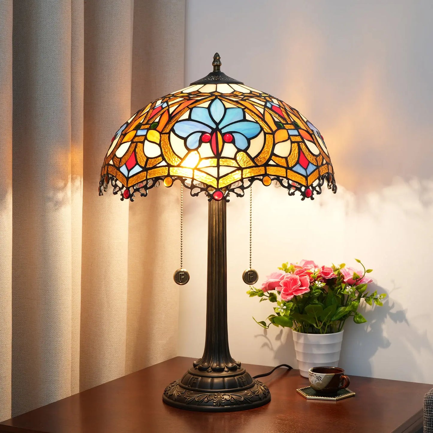 16inch Tiffany Stained Glass Retro Heart-shaped Beads Lampshade Bar Bedroom Bedside Light - CTL