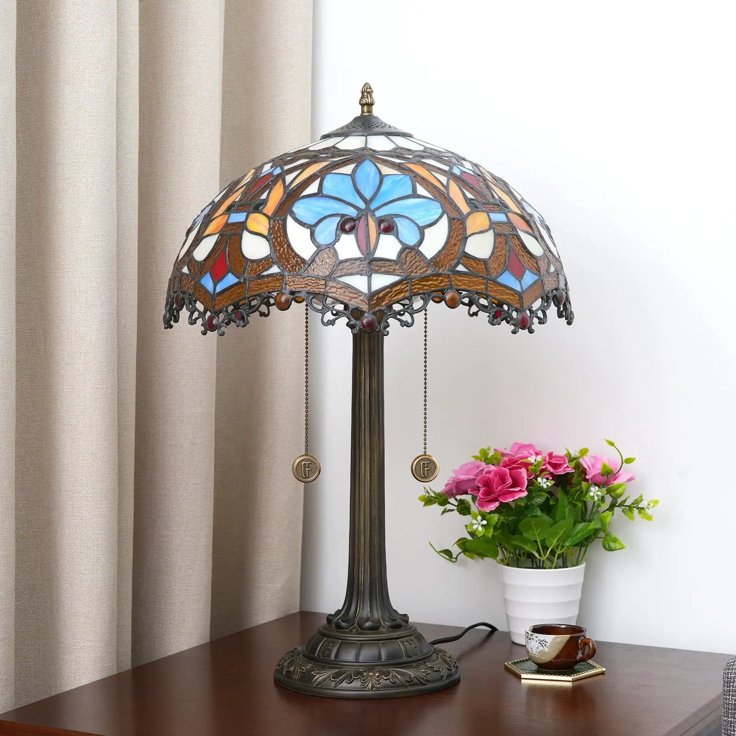 16inch Tiffany Stained Glass Retro Heart-shaped Beads Lampshade Bar Bedroom Bedside Light - CTL