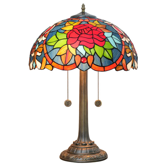 16inch Tiffany Stained Glass Romantic Rose Lampshade Bar Bedroom Desk Lamp - CTL