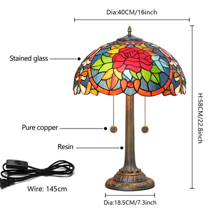 16inch Tiffany Stained Glass Romantic Rose Lampshade Bar Bedroom Desk Lamp - CTL