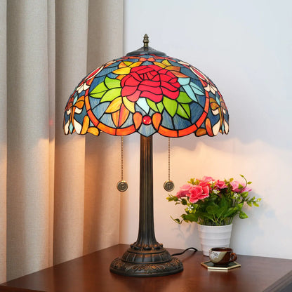 16inch Tiffany Stained Glass Romantic Rose Lampshade Bar Bedroom Desk Lamp - CTL